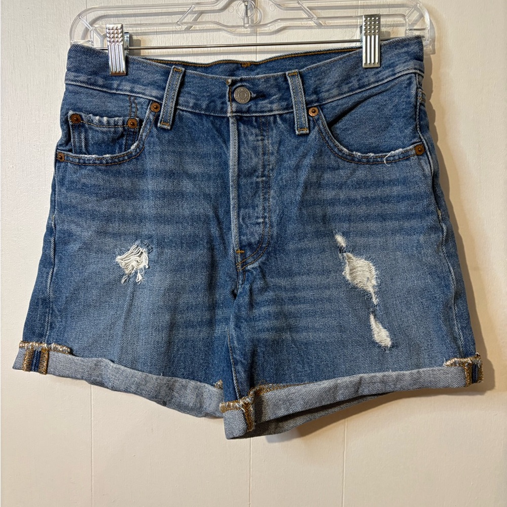Classic Levi’s 501 Blue Distressed Women's Jean Shorts